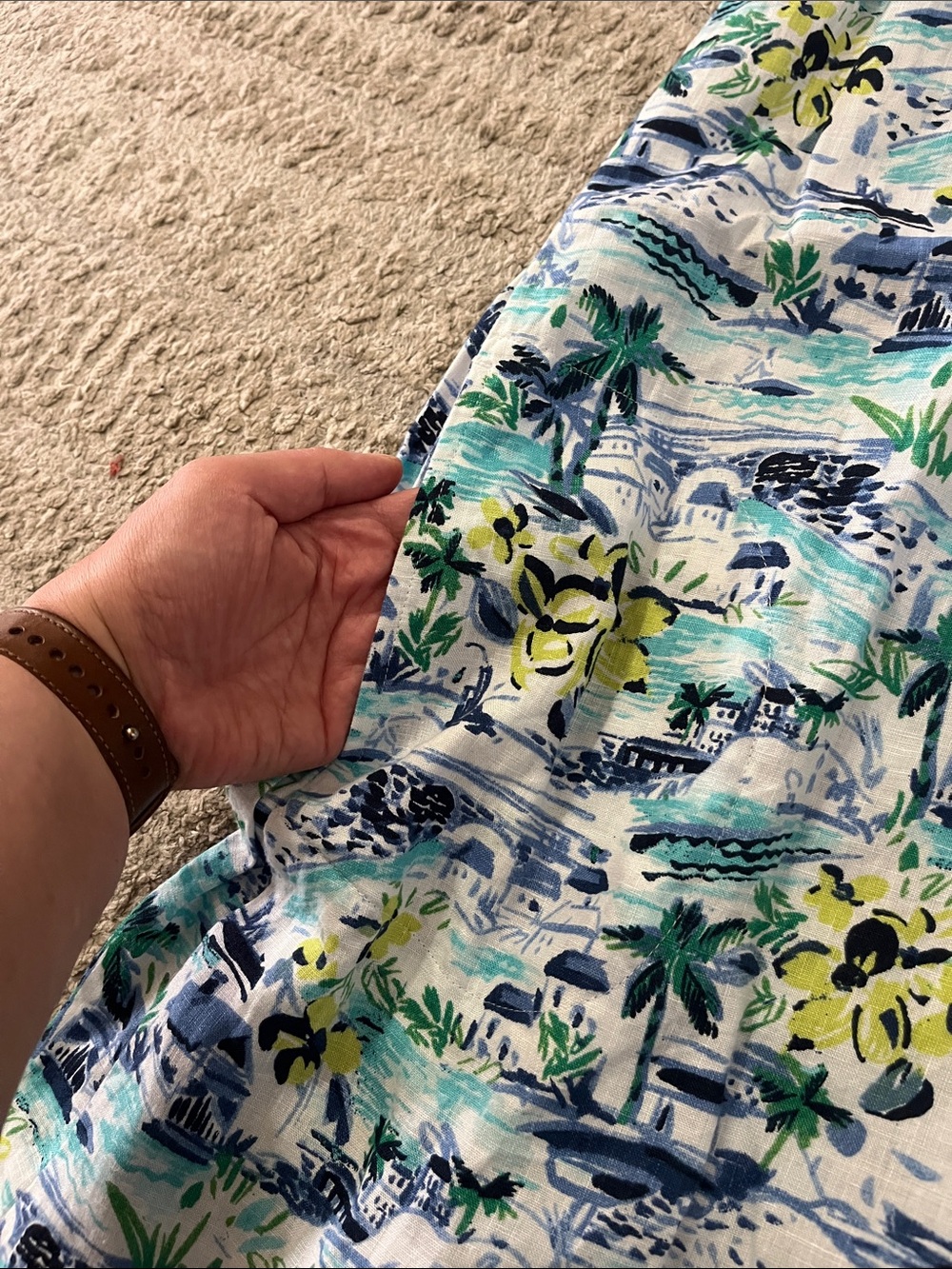 J Jill Linen Sleeveless Scenic Beach Villa Palm Tree Shift Tank Dress Large - Picture 6 of 9